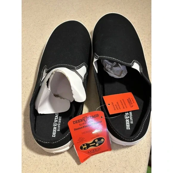 DEER STAGS Slipperooz Spike Slippers Mens 12 M Black Canvas Mule Shoes NWB - Picture 4 of 4